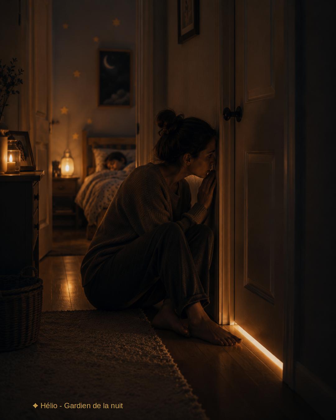 Parent regardant par la fenêtre en fin de journée avec appréhension du coucher