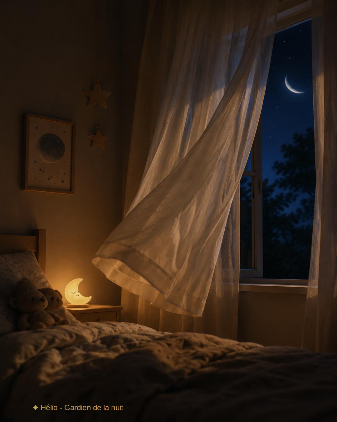 Parent fatigué répétant le rituel du coucher dans une chambre tamisée